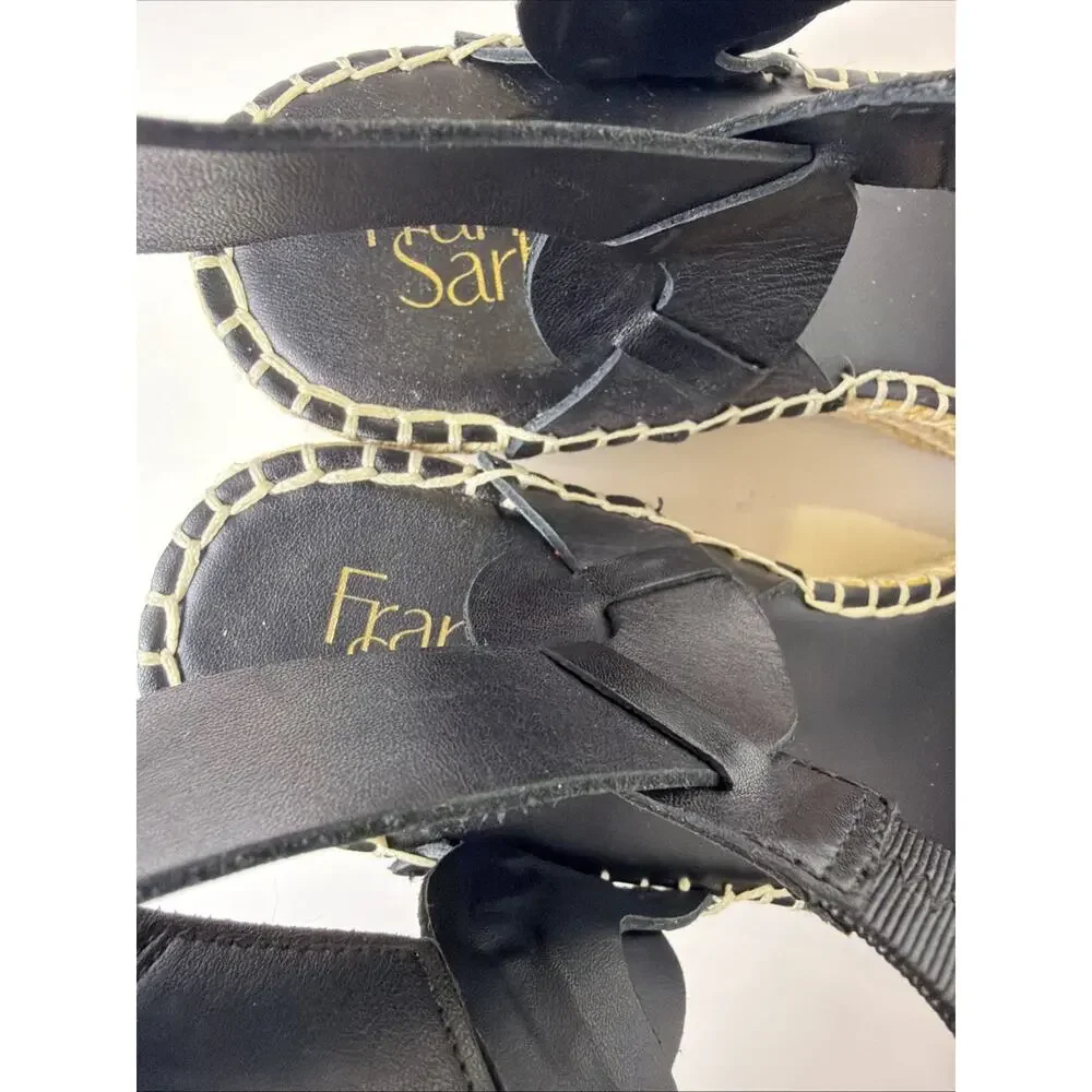 Franco Sarto Patra Black Leather Wedge Espadrille Sandal Sz. 9.5M